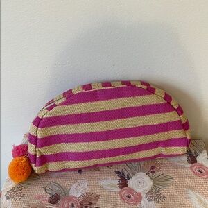 Saks Fifth Avenue Pink and Tan Woven Clutch